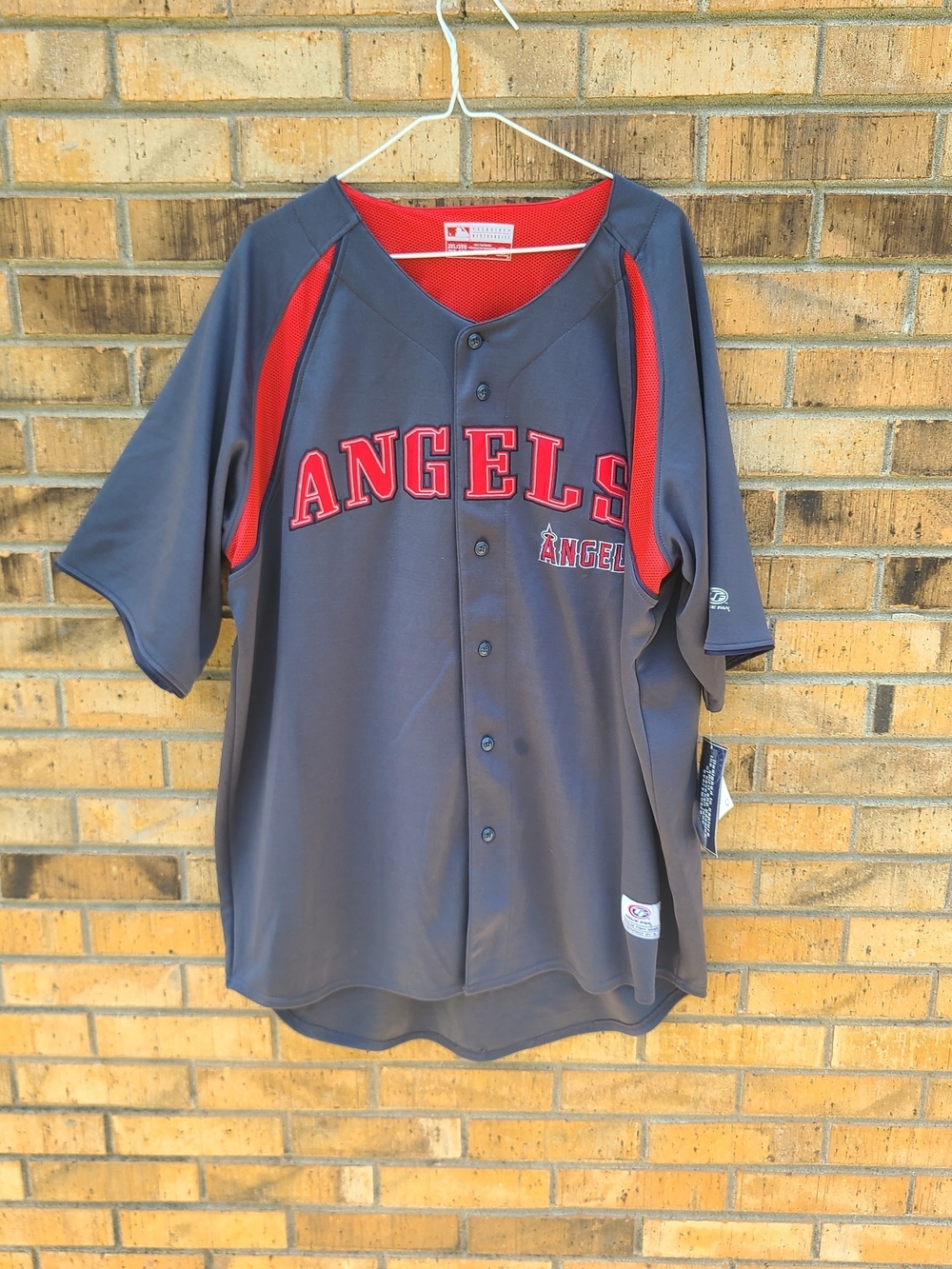 NWT Los Angeles Angels True Fan MLB Button Front Jersey Gray Red Men's 2XL